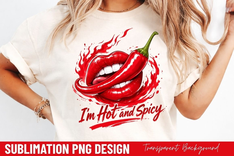 im hot and spicy, red lips PNG, chili pepper shirt design,