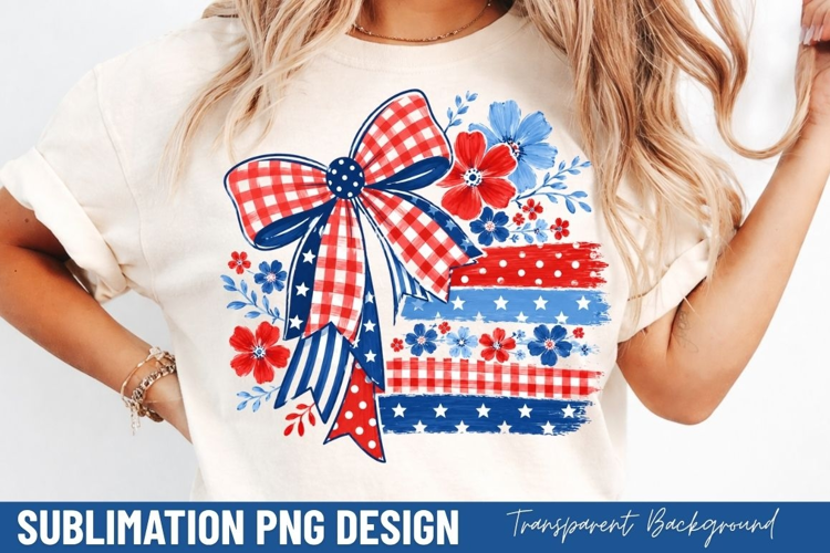 patriotic bow PNG, american flag bow shirt design, red white