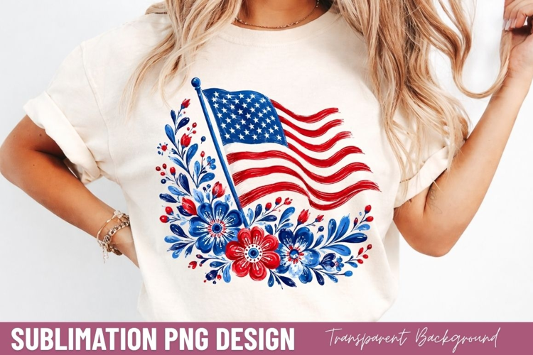 american flag PNG, patriotic floral flag shirt design, 4th