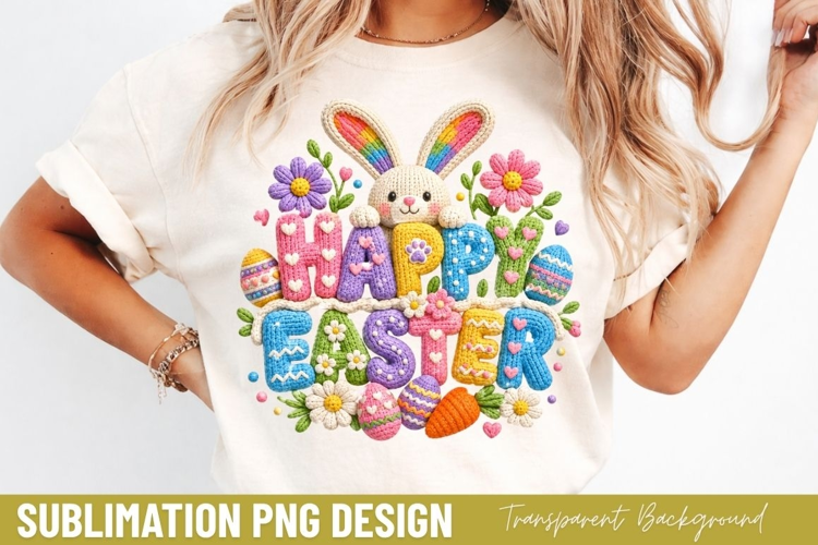 happy easter PNG, cute easter bunny shirt design, colorful