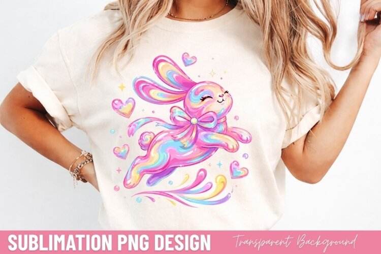 cute magic bunny PNG, pastel easter bunny shirt design example image 1
