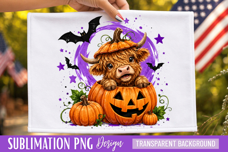 halloween cow png, highland cow png, spooky cow png, pumpkin