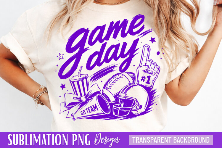 game day png, purple game day, football game day, sports mom example image 1