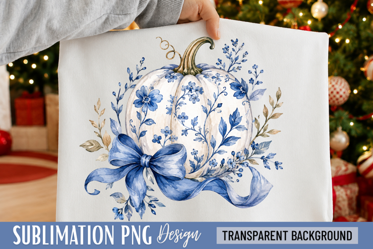 blue pumpkin png, floral pumpkin png, blue floral png, fall