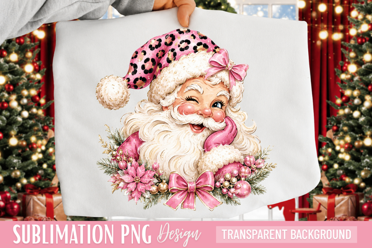 pink santa png, leopard santa png, christmas santa png