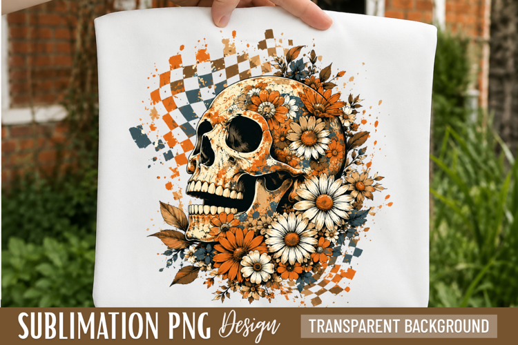 fall skull png, floral skull png, autumn skull design