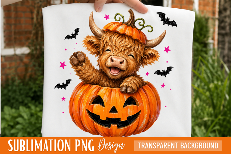 highland cow png, halloween cow png, pumpkin cow png, spooky