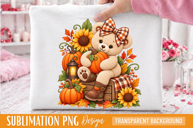 fall teddy bear png, autumn bear png, pumpkin bear png,