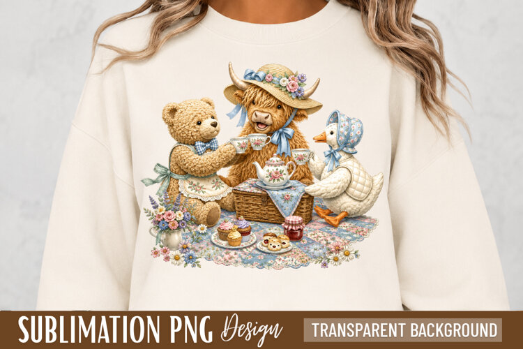 teddy bear png, tea party png, cute bear design, vintage example image 1