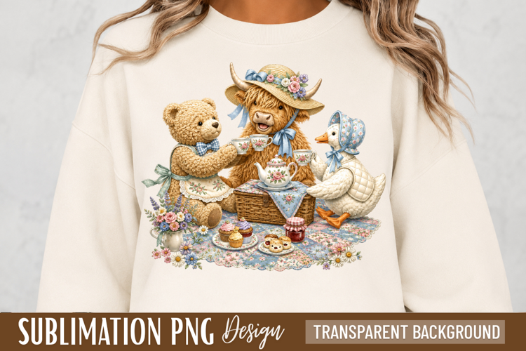 teddy bear png, tea party png, cute bear design, vintage