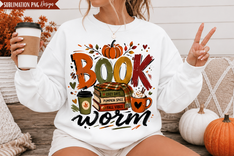 book worm png, book lover png, fall reading png, autumn book