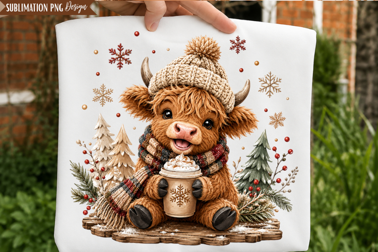 highland cow png, winter cow png, christmas cow png, cozy