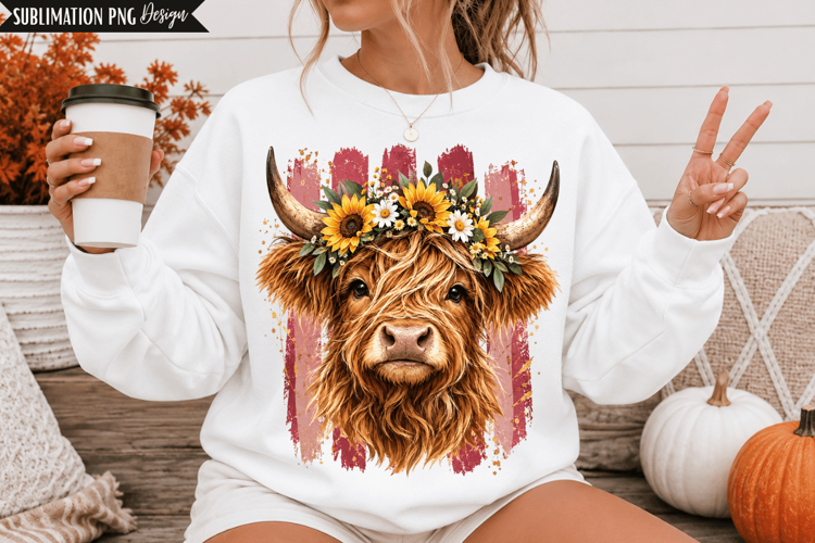 highland cow png, floral cow png, sunflower cow png, cow