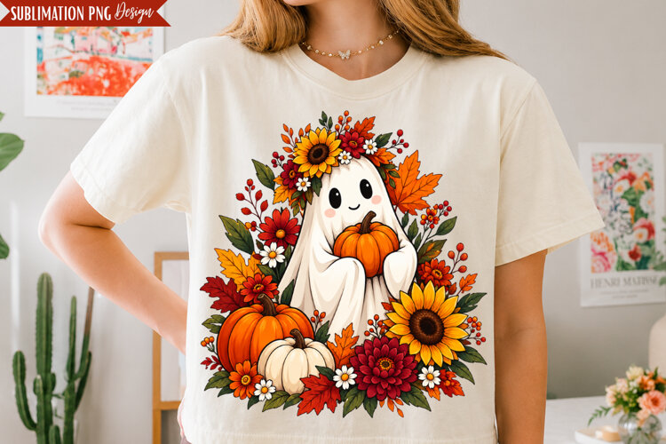 Autumn Ghost Sunflower PNG Design, autumn ghost png, fall example image 1
