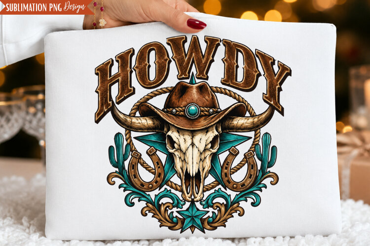 Western Howdy Skull PNG Design, western skull png, howdy png example image 1
