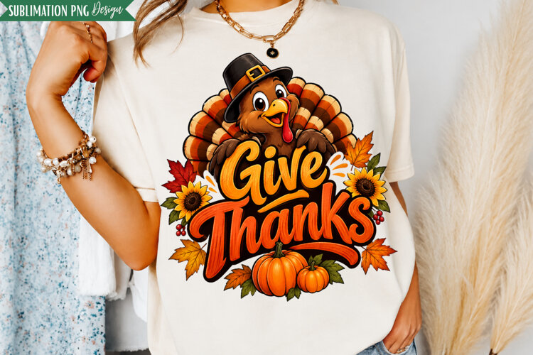 Give Thanks Turkey PNG Design, give thanks png, thanksgiving example image 1