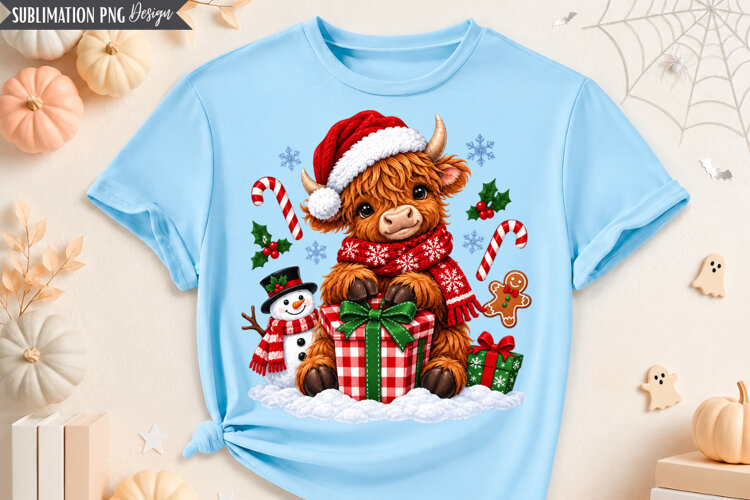 Christmas Highland Cow PNG Design, christmas highland cow example image 1