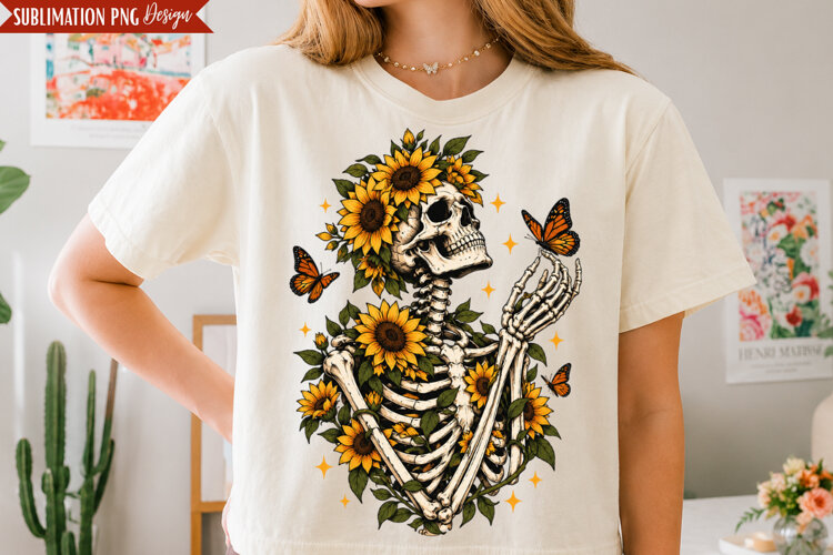 Floral Skeleton Fall PNG Design, floral skeleton png, skelet example image 1