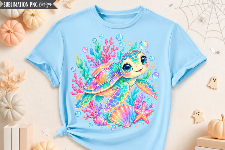 Colorful Sea Turtle PNG Design, sea turtle png, colorful example image 1