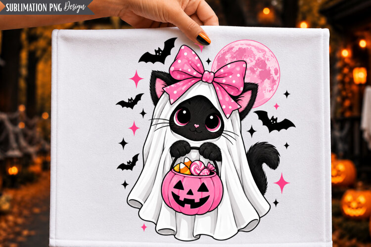 Pink Bow Ghost PNG Design, pink ghost png, ghost bow png example image 1