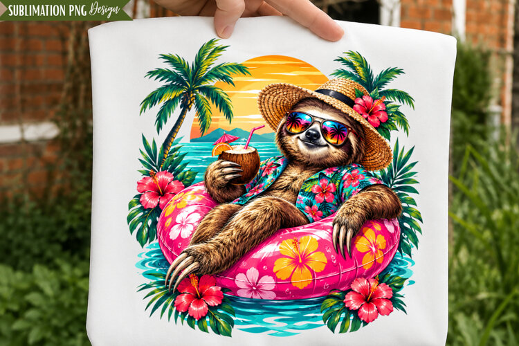 Tropical Sloth Summer PNG Design, tropical sloth png, sloth example image 1