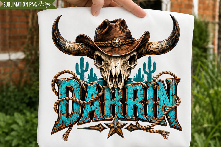 Western Darlin Skull PNG Design, darlin png, western skull example image 1