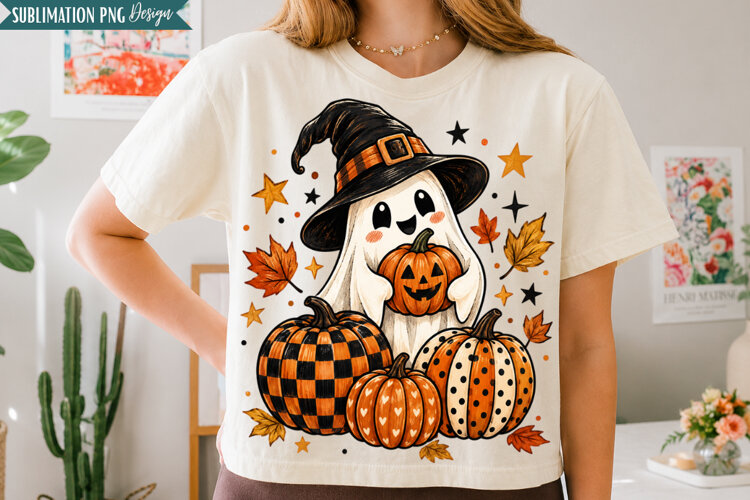 Fall Ghost Pumpkin PNG Design, fall ghost png, halloween gho example image 1