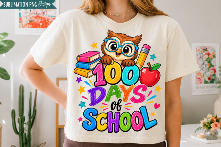 100 Days Of School Owl PNG Design, 100 days school png, 100 example image 1