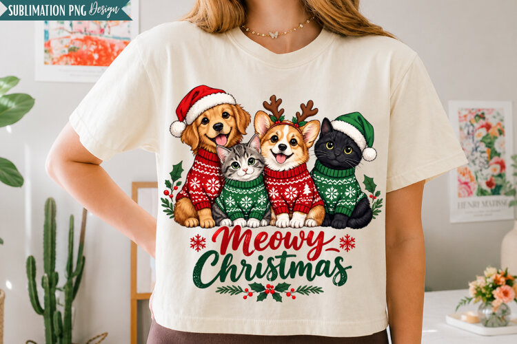 Meowy Christmas Cats PNG Design, meowy christmas png, christ example image 1