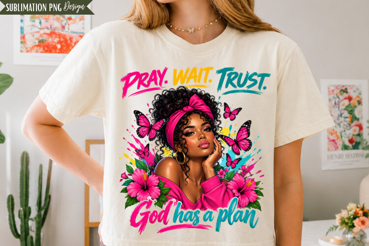 Pray Wait Trust Faith PNG Design, pray wait trust png, god example image 1