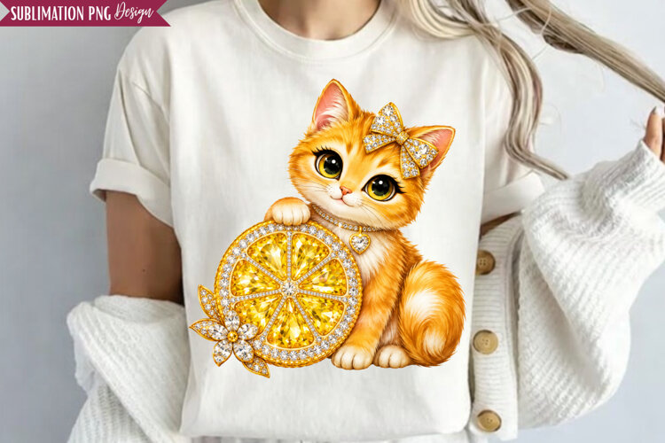 Orange Cat Citrus PNG Design, orange cat png, citrus cat png example image 1