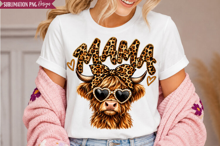 Highland Cow Mama PNG Design, highland cow mama, mama cow p example image 1
