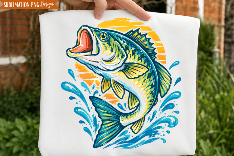 Bass Fishing Splash PNG Design, bass fishing png, bass fish