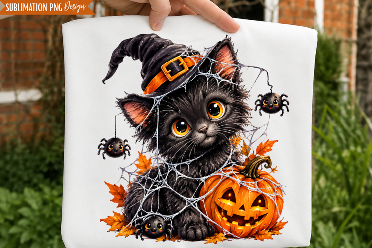 Witch Cat Halloween PNG Design, witch cat png, halloween cat