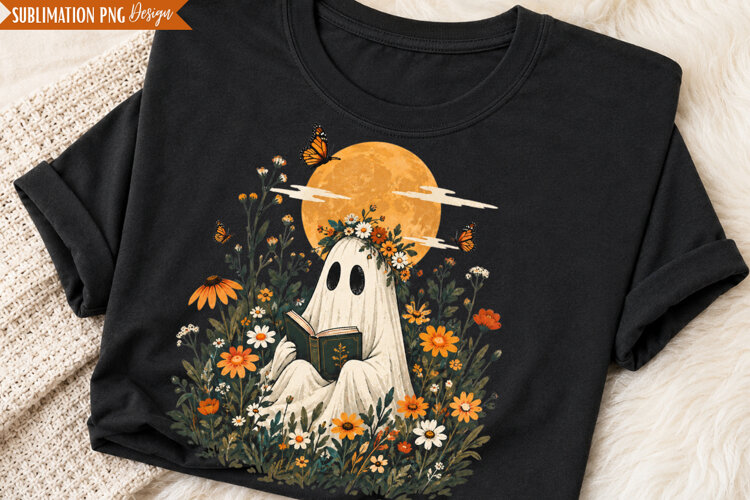 Autumn Ghost Floral PNG Design, autumn ghost png, fall ghost example image 1
