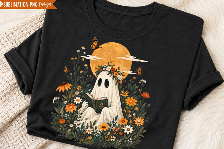 Autumn Ghost Floral PNG Design, autumn ghost png, fall ghost