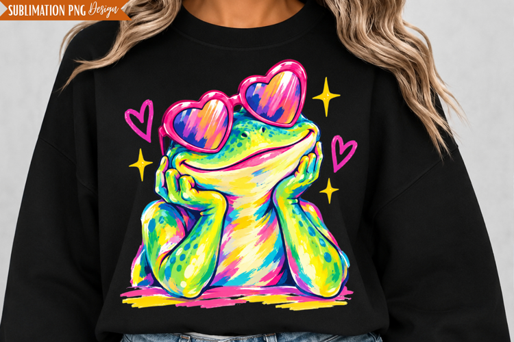 Neon Frog Love PNG Design, neon frog png, colorful frog png,