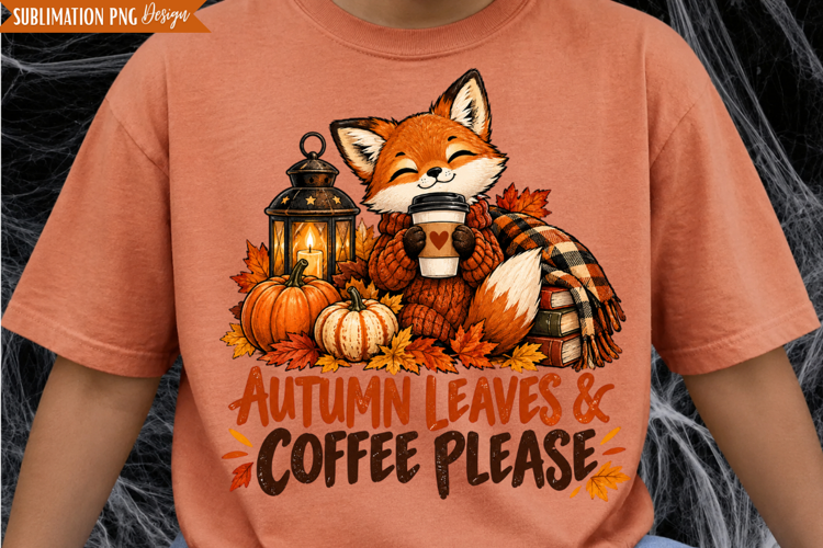 Autumn Coffee Fox PNG Design, autumn coffee png, fall coffee