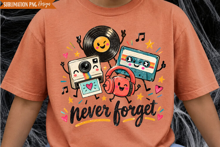 Retro Never Forget PNG Design, never forget png, retro music example image 1