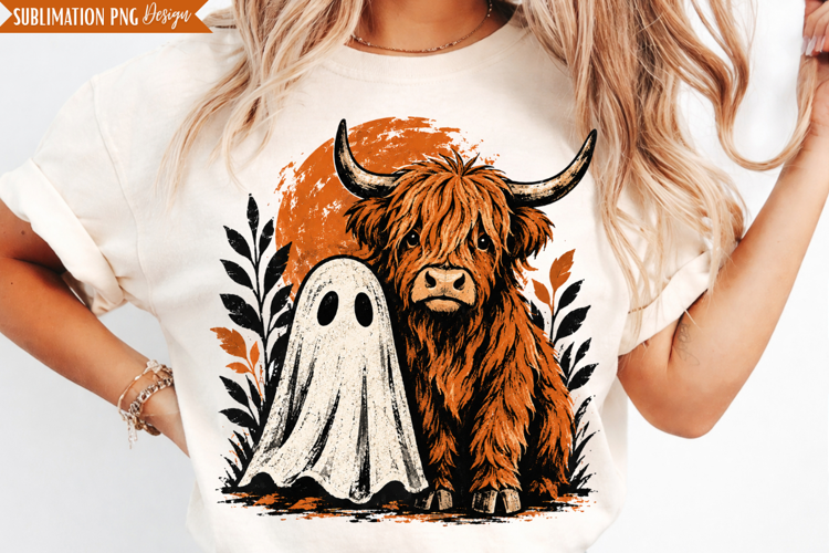 Highland Cow Ghost PNG Design, highland cow ghost, halloween