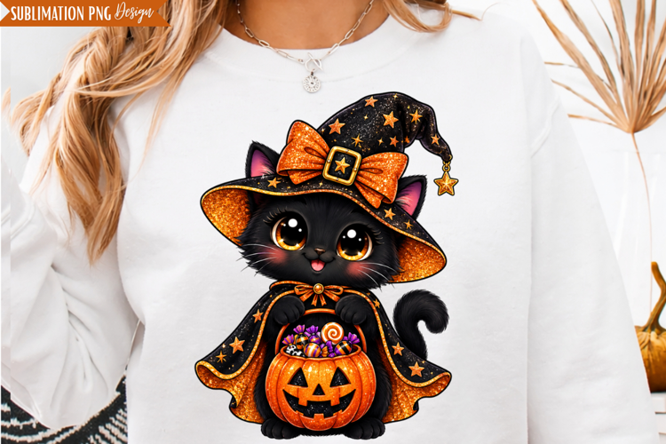 Witch Cat Halloween PNG Design, witch cat png, halloween cat