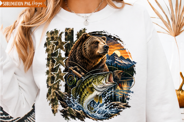 Bear Fishing Outdoors PNG Design, bear fishing png, fishing