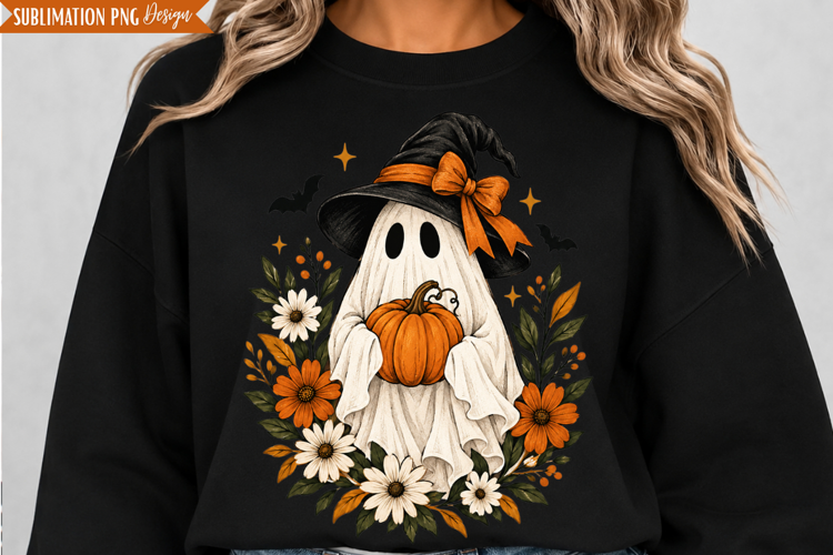 Fall Ghost Sunflower PNG Design, fall ghost png, sunflower