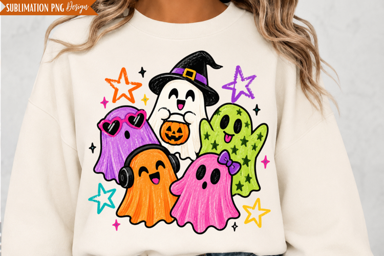 Colorful Halloween Ghosts PNG Design, colorful ghosts png,
