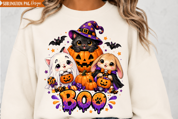 Boo Halloween Friends PNG Design, boo halloween png, hallowe