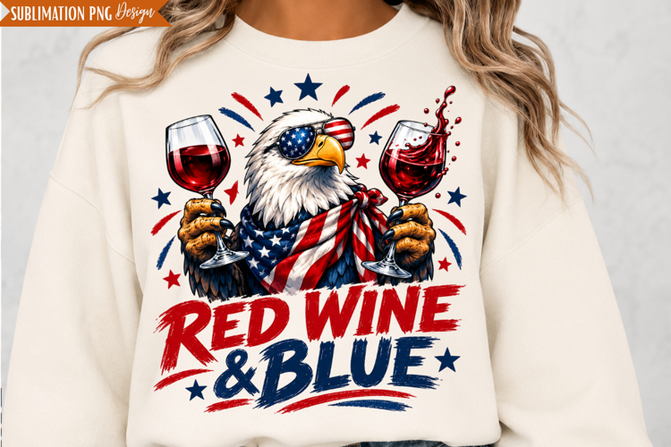 Red Wine Blue Eagle PNG Design, red wine blue png, patriotic