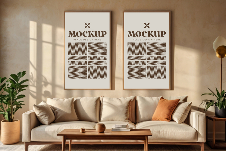 Mockup photo frames in modern living room