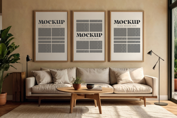 Mockup photo frames in modern living room