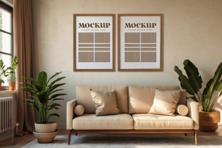Mockup photo frames in modern living room