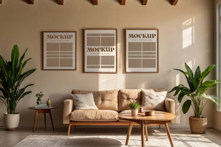 Mockup photo frames in modern living room